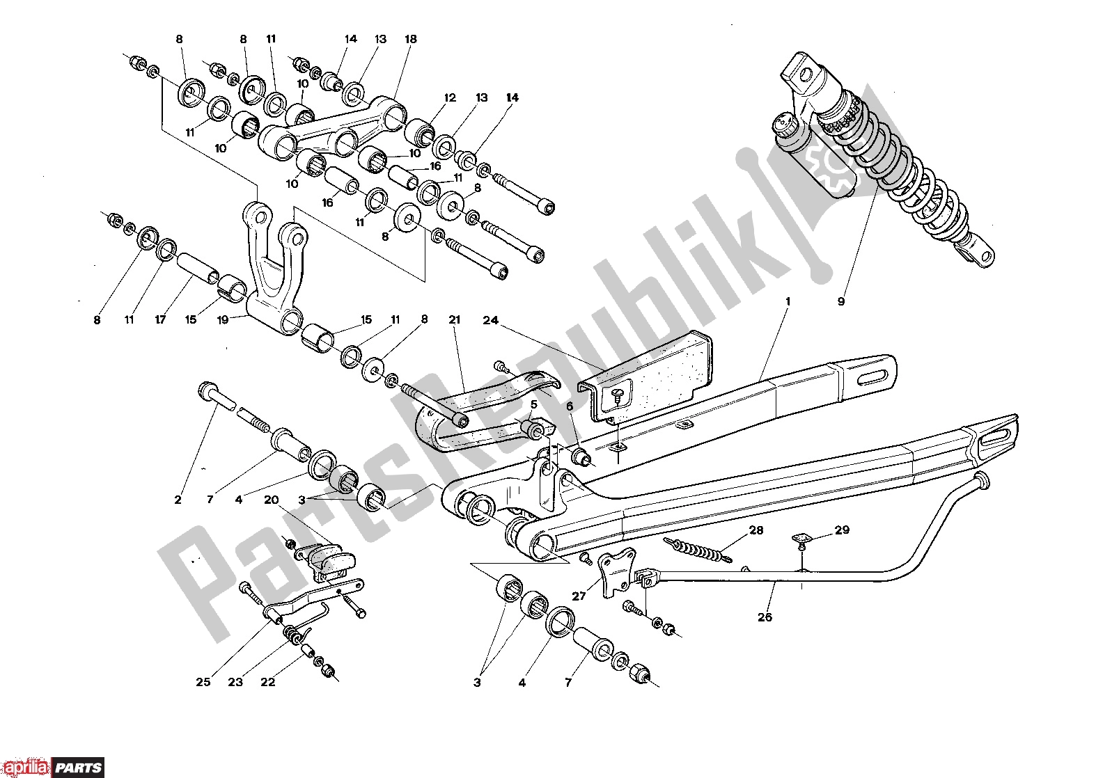 All parts for the Rear Frame of the Aprilia Climber 405 300 1989 - 1990