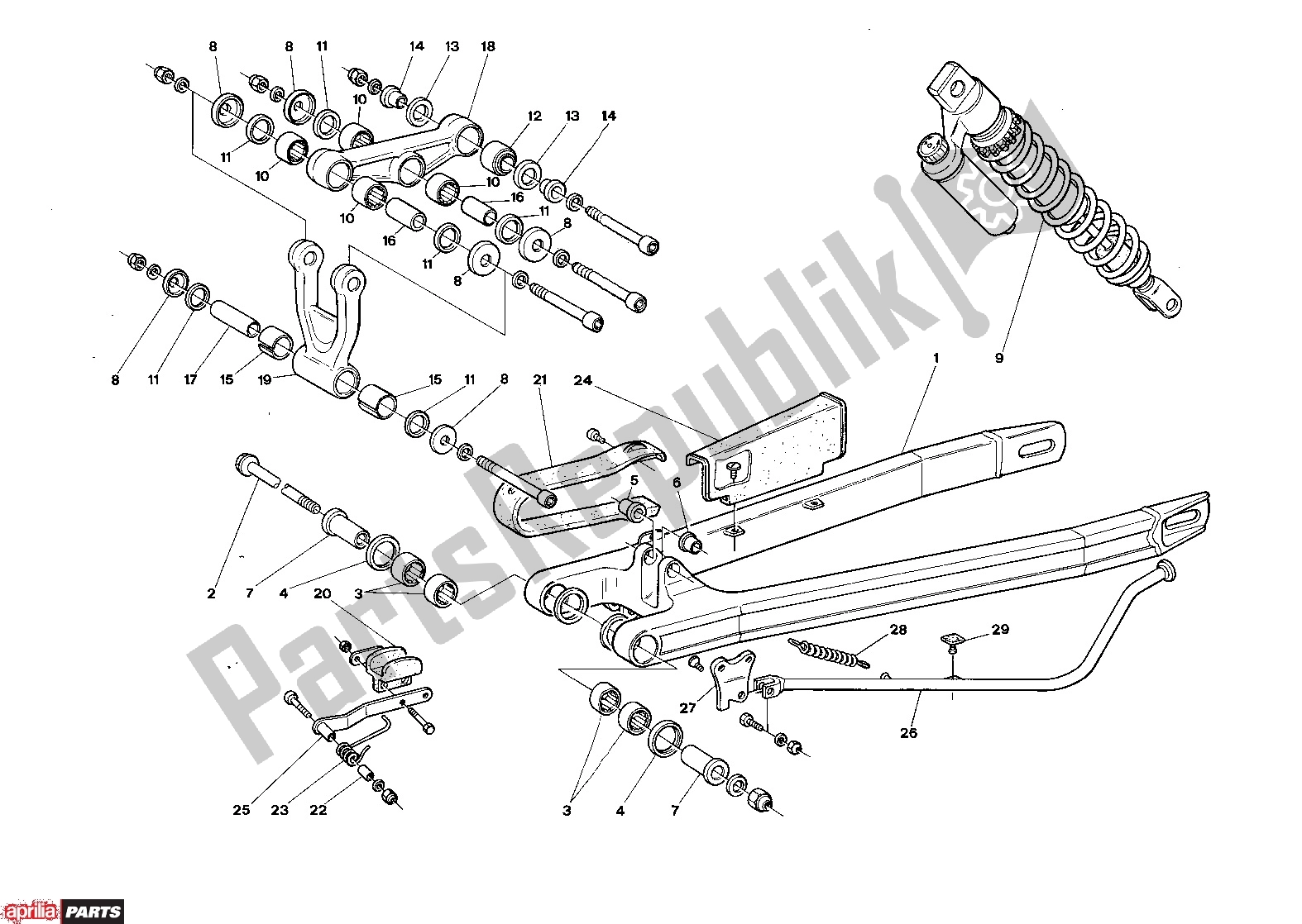 Alle Teile für das Rear Frame des Aprilia Climber 405 300 1989 - 1990