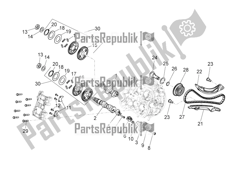 All parts for the Front Cylinder Timing System of the Aprilia Dorsoduro 1200 2016