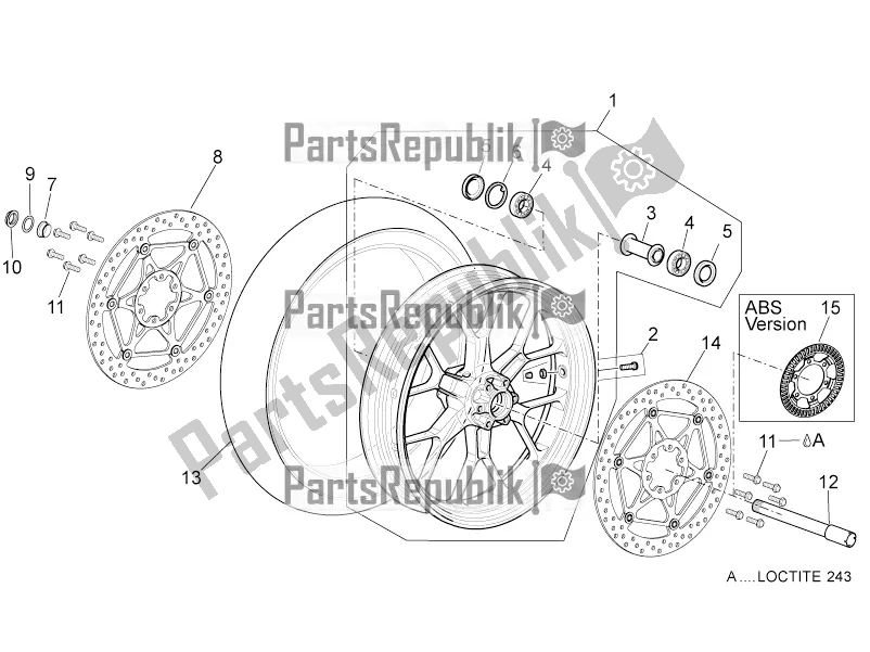 Alle onderdelen voor de Voorwiel van de Aprilia Dorsoduro 1200 2016