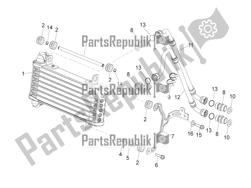 All parts for the Oil Radiator of the Aprilia Dorsoduro 1200 2016