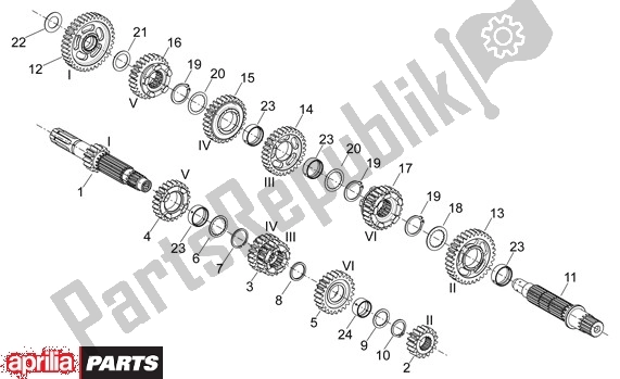 Alle onderdelen voor de Versnellingsbak van de Aprilia Dorsoduro 40 750 2008 - 2011