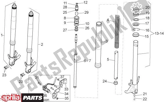 Tutte le parti per il Voorwielvork del Aprilia Dorsoduro 40 750 2008 - 2011