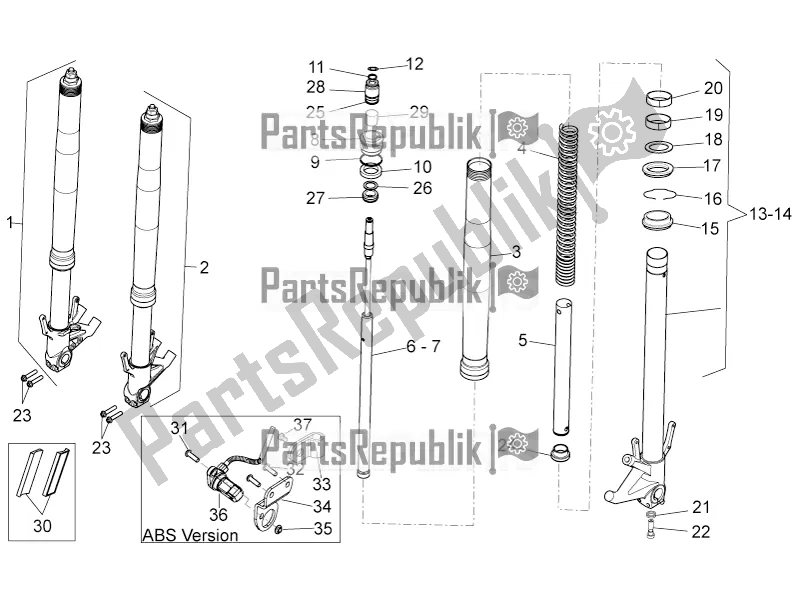 All parts for the Front Fork of the Aprilia Dorsoduro 750 2016