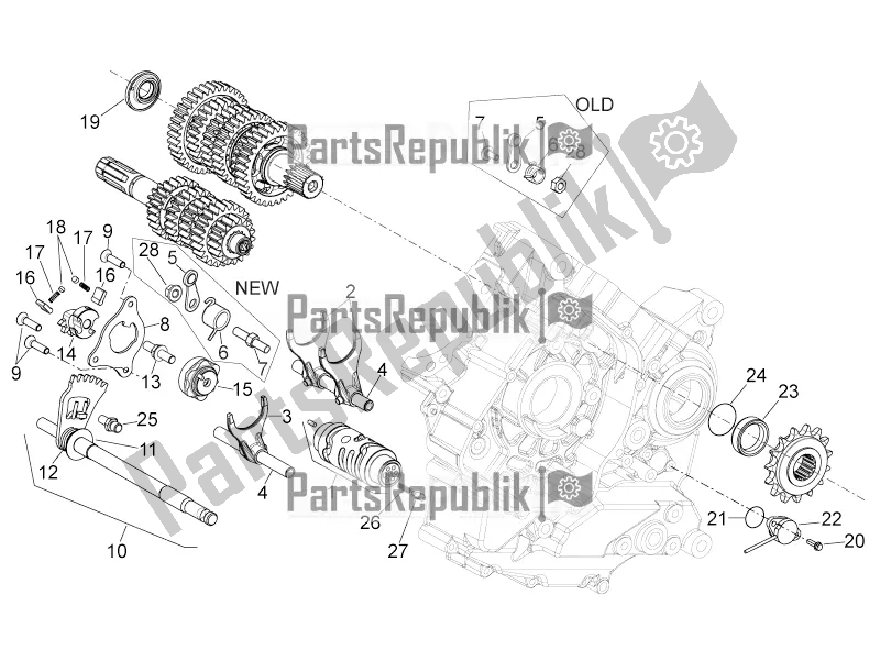 Alle onderdelen voor de Keuze Versnellingsbak van de Aprilia Dorsoduro 750 2016