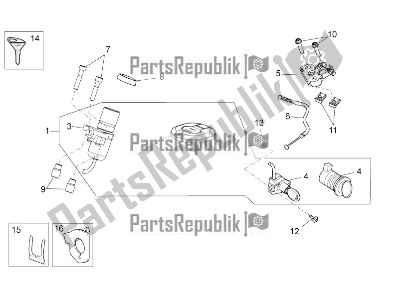 All parts for the Lock Hardware Kit of the Aprilia Dorsoduro 750 2016