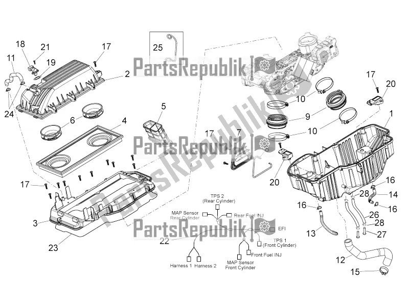 Tutte le parti per il Air Box del Aprilia Dorsoduro 750 ABS 2016