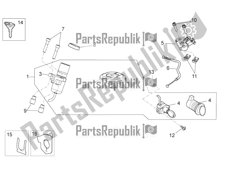 All parts for the Lock Hardware Kit of the Aprilia Dorsoduro 750 ABS 2016