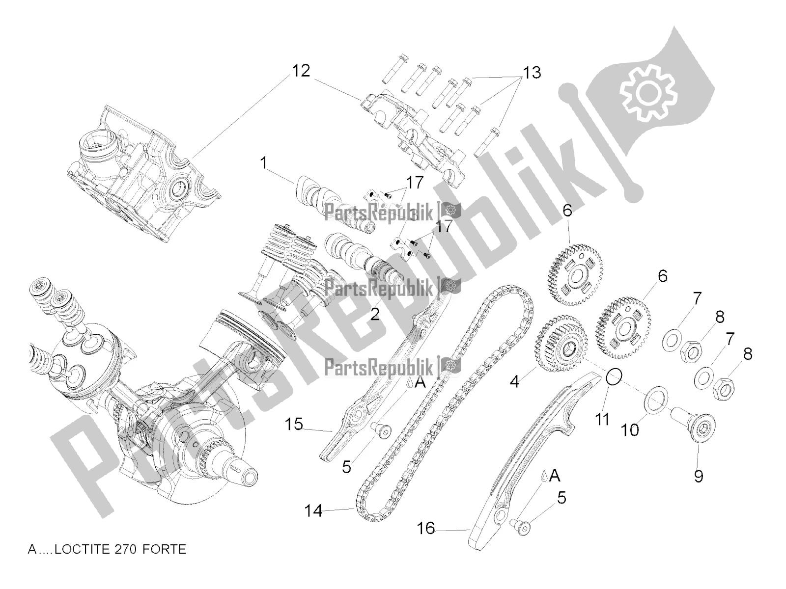 Alle onderdelen voor de Achterste Cilinder Timing Systeem van de Aprilia Dorsoduro 750 ABS 2016