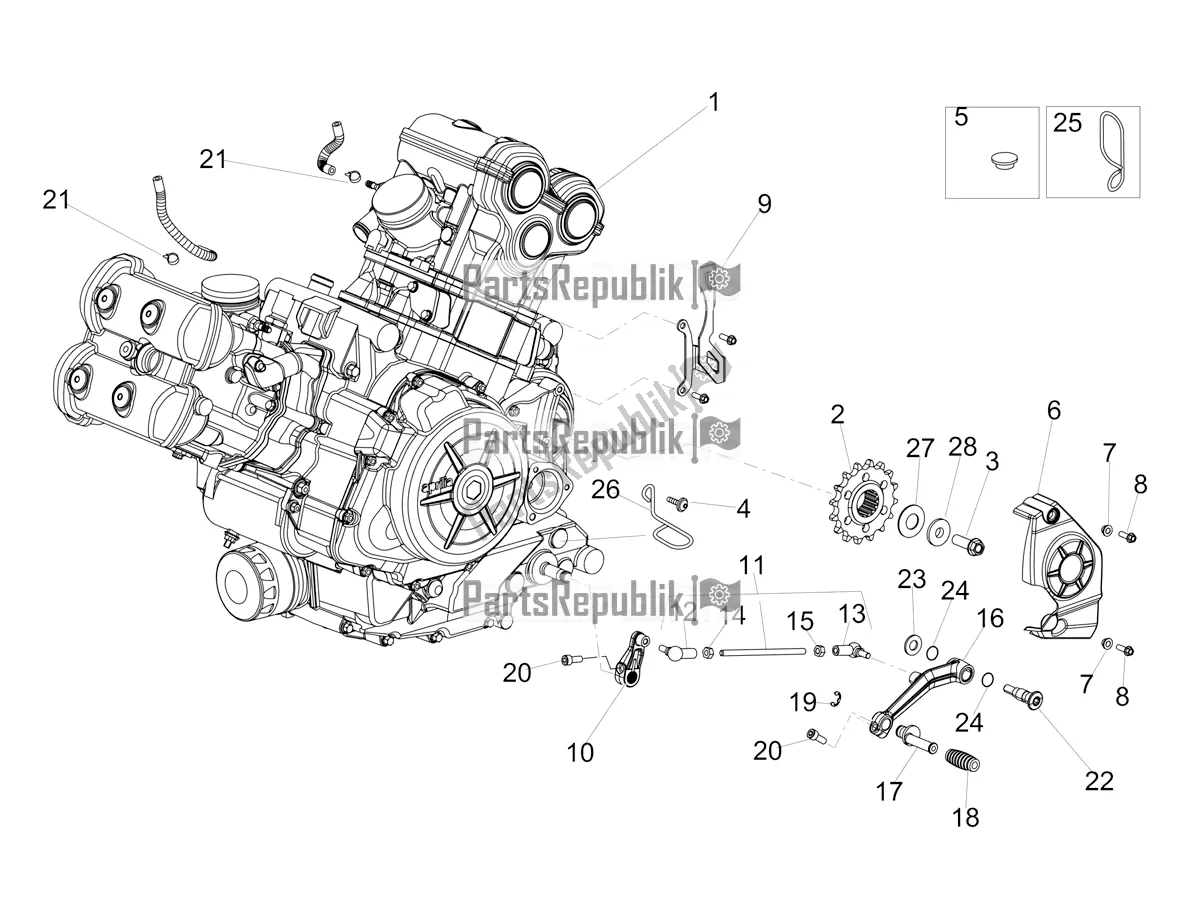 All parts for the Engine-completing Part-lever of the Aprilia Dorsoduro 900 ABS 2018