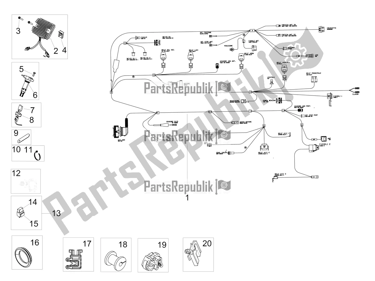 All parts for the Front Electrical System of the Aprilia Dorsoduro 900 ABS 2018