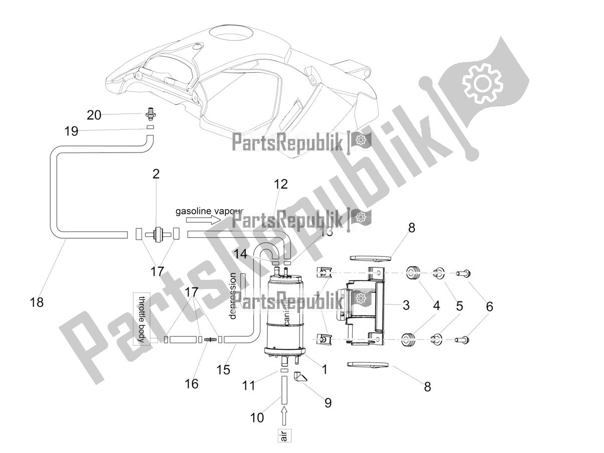 All parts for the Fuel Vapour Recover System of the Aprilia Dorsoduro 900 ABS 2018