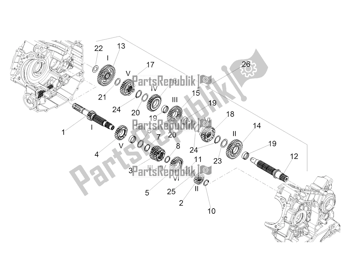 Alle onderdelen voor de Versnellingsbak - Versnellingsbak van de Aprilia Dorsoduro 900 ABS 2018