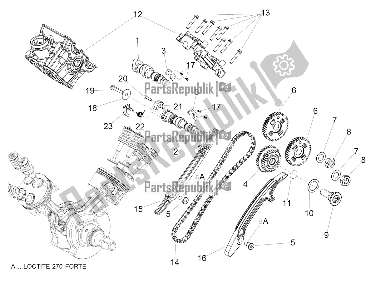 Alle onderdelen voor de Achterste Cilinder Timing Systeem van de Aprilia Dorsoduro 900 ABS 2018