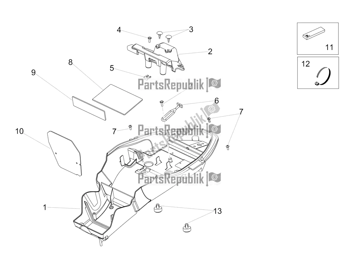 All parts for the Saddle Compartment of the Aprilia Dorsoduro 900 ABS 2018