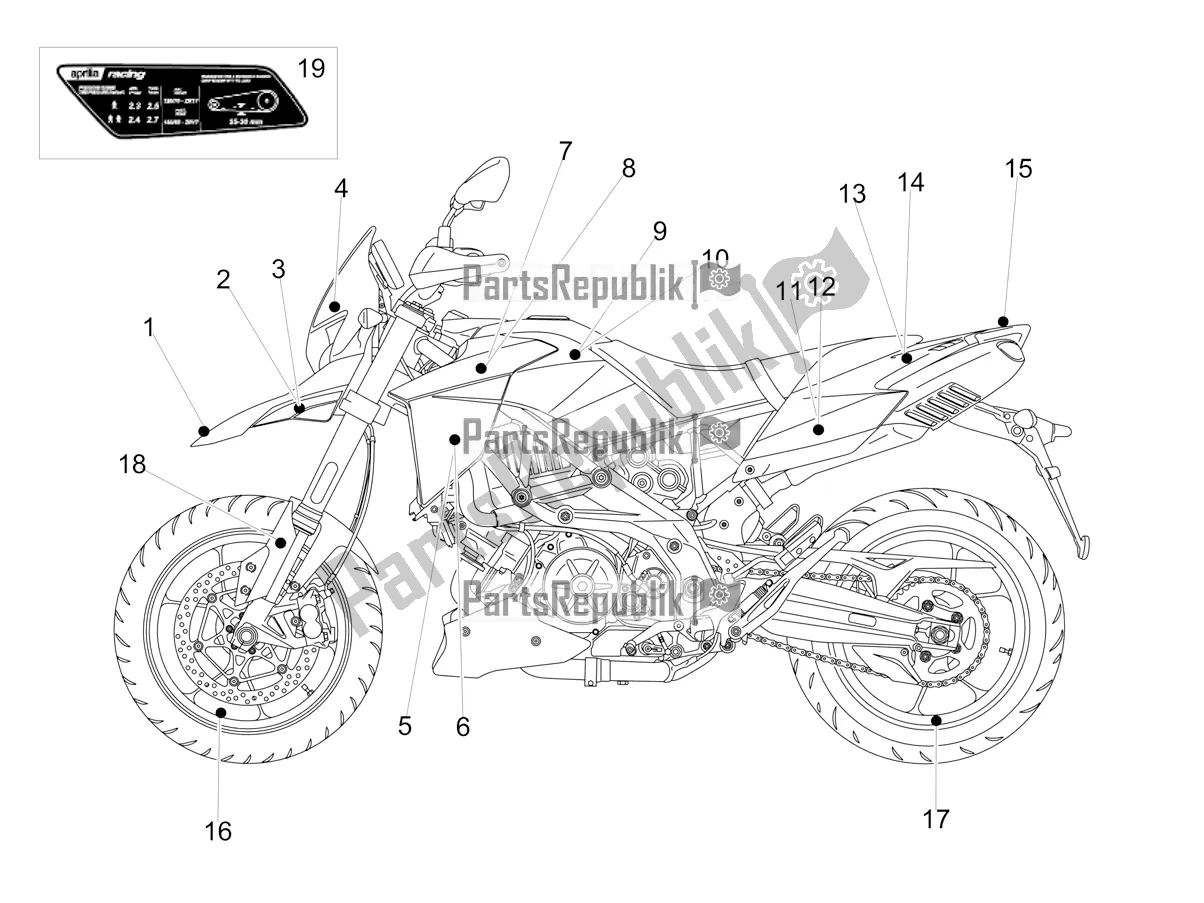 Alle onderdelen voor de Sticker van de Aprilia Dorsoduro 900 ABS 2019