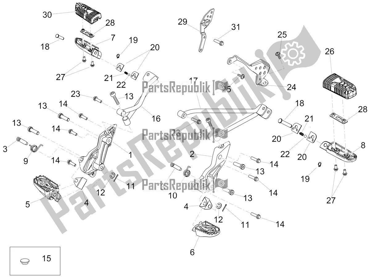 All parts for the Foot Rests of the Aprilia Dorsoduro 900 ABS 2019