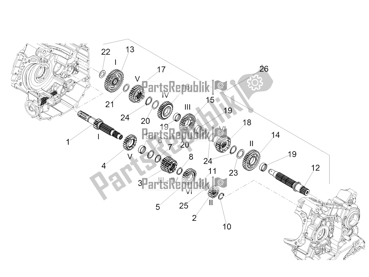 Alle onderdelen voor de Versnellingsbak - Versnellingsbak van de Aprilia Dorsoduro 900 ABS 2019