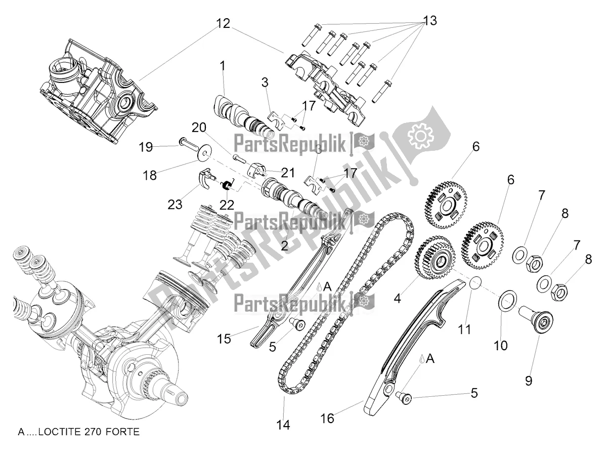 Alle onderdelen voor de Achterste Cilinder Timing Systeem van de Aprilia Dorsoduro 900 ABS 2019