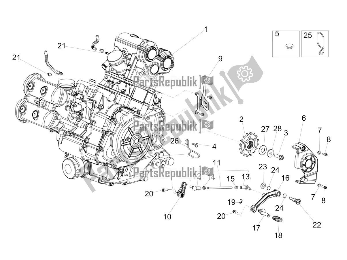 Alle onderdelen voor de Motor-completerende Deel-hendel van de Aprilia Dorsoduro 900 ABS 2020