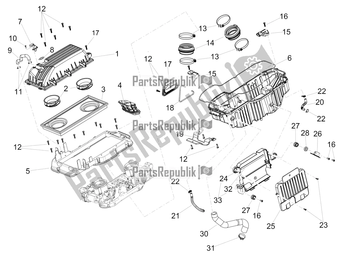 All parts for the Air Box of the Aprilia Dorsoduro 900 ABS Apac 2017