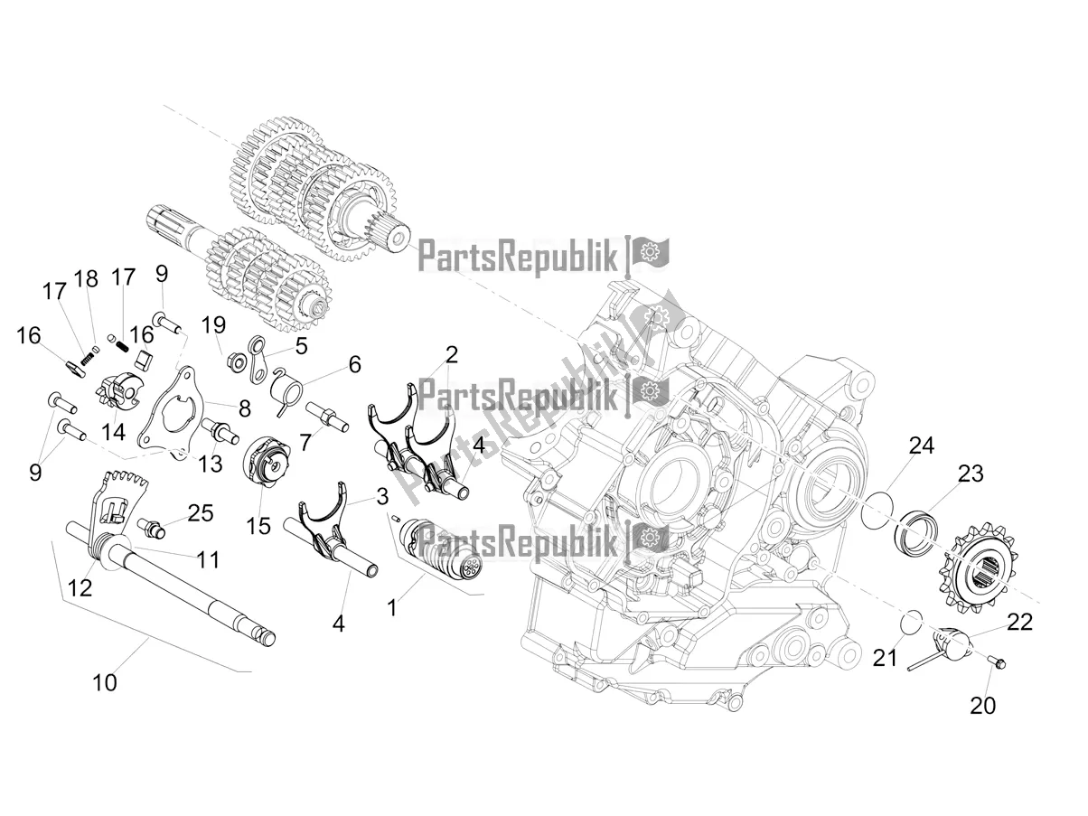 All parts for the Gear Box / Selector / Shift Cam of the Aprilia Dorsoduro 900 ABS Apac 2017