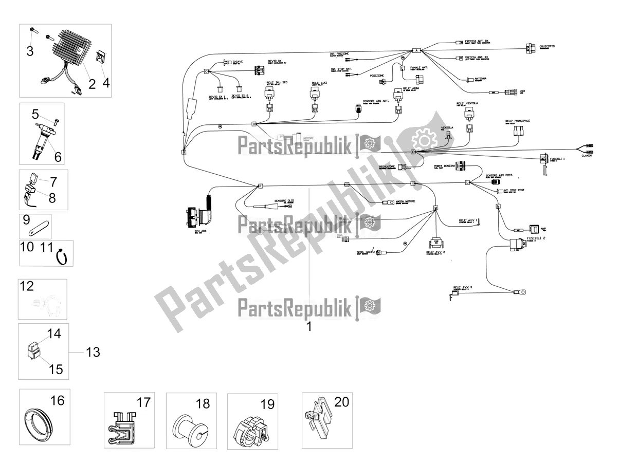 All parts for the Front Electrical System of the Aprilia Dorsoduro 900 ABS Apac 2018