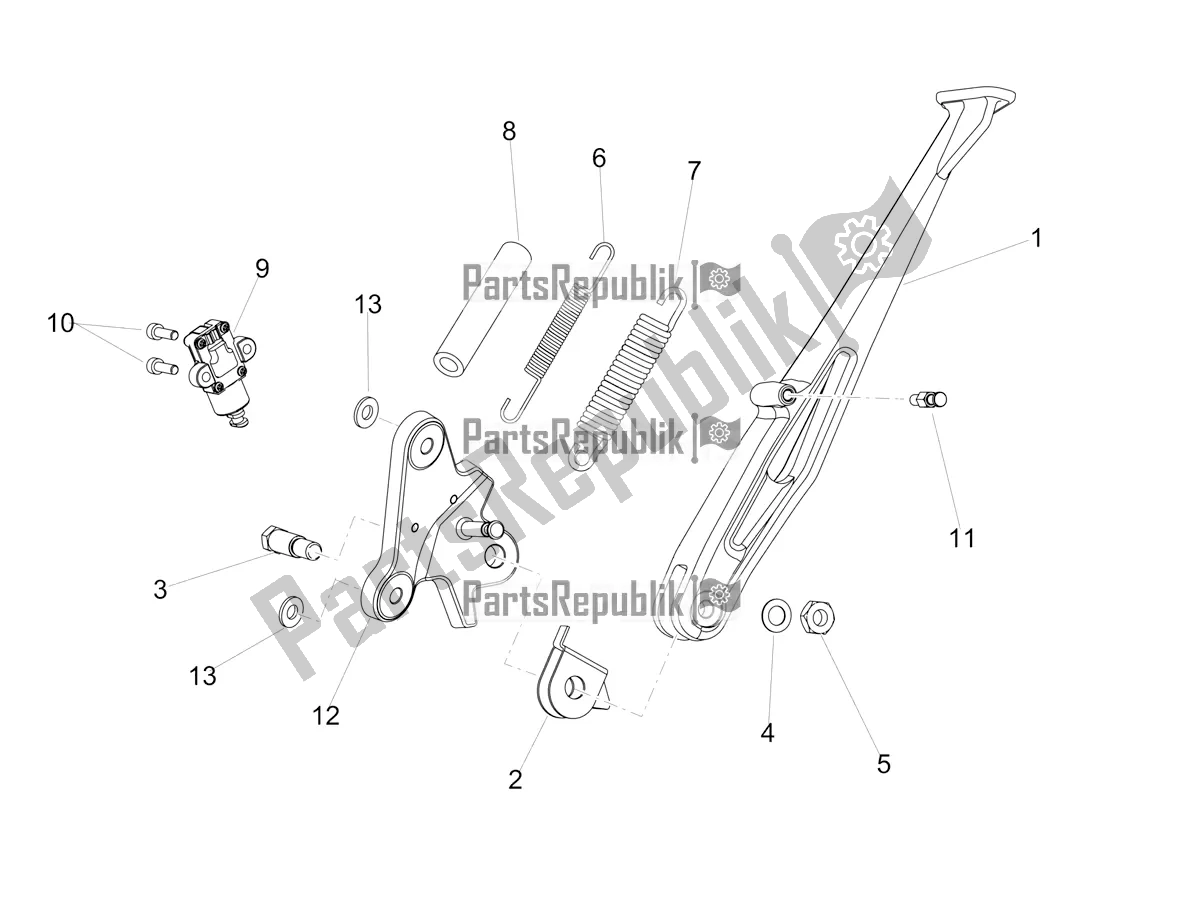 All parts for the Central Stand of the Aprilia Dorsoduro 900 ABS Apac 2019