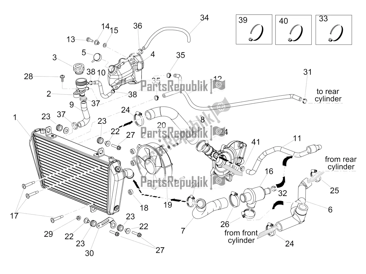 All parts for the Cooling System of the Aprilia Dorsoduro 900 ABS Apac 2019