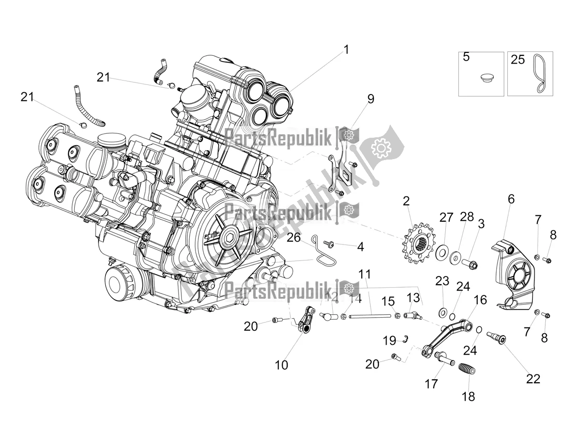 All parts for the Engine-completing Part-lever of the Aprilia Dorsoduro 900 ABS Apac 2019