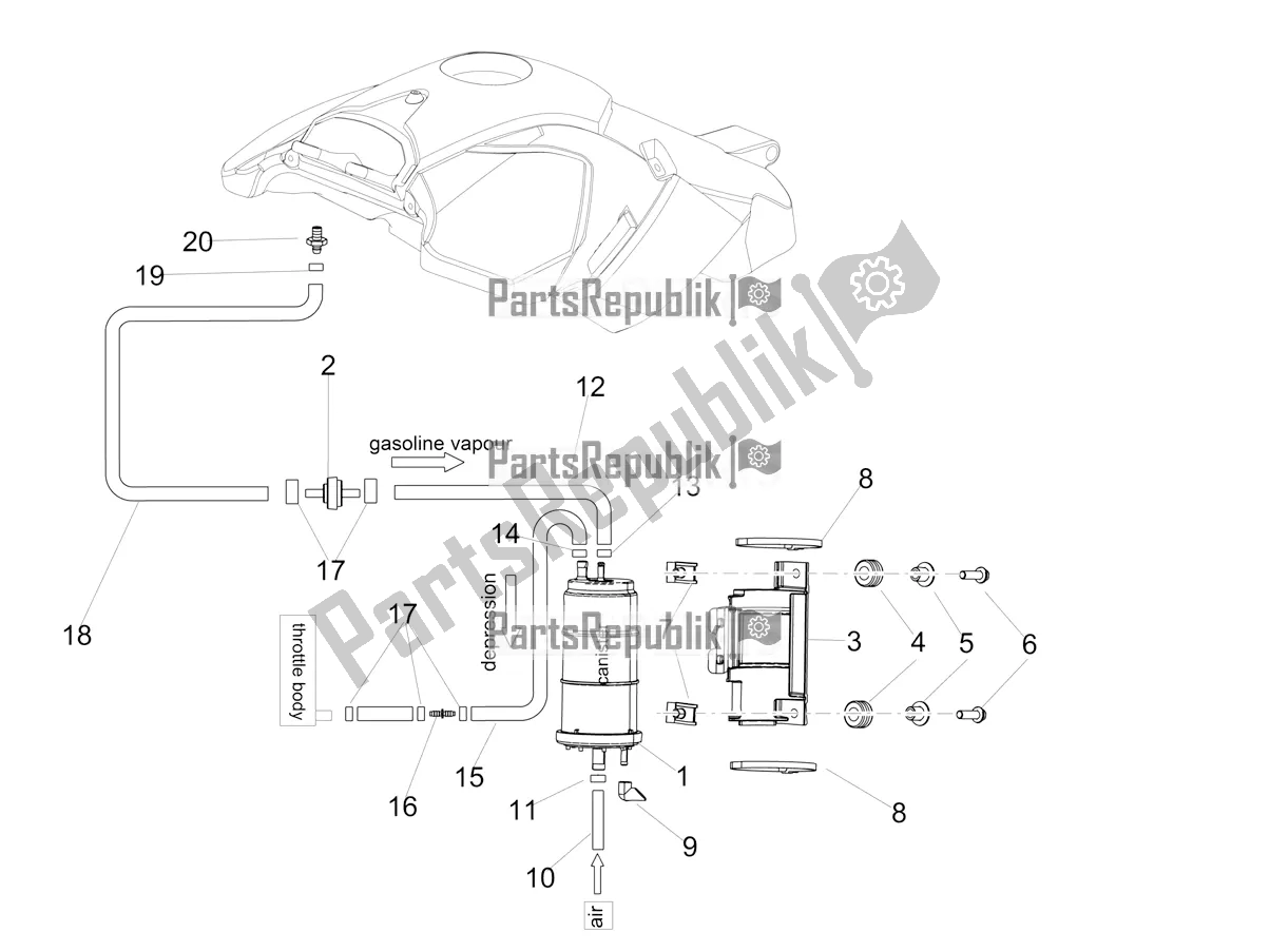 All parts for the Fuel Vapour Recover System of the Aprilia Dorsoduro 900 ABS Apac 2019