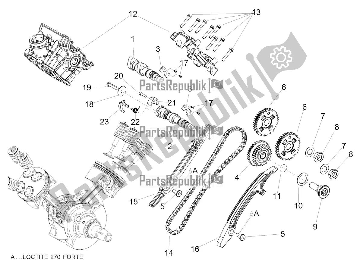 Alle onderdelen voor de Achterste Cilinder Timing Systeem van de Aprilia Dorsoduro 900 ABS Apac 2019