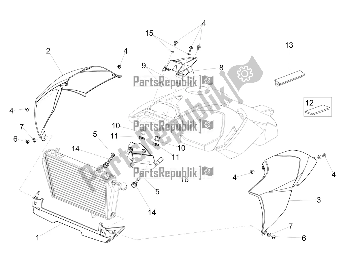 All parts for the Side Fairing of the Aprilia Dorsoduro 900 ABS Apac 2019