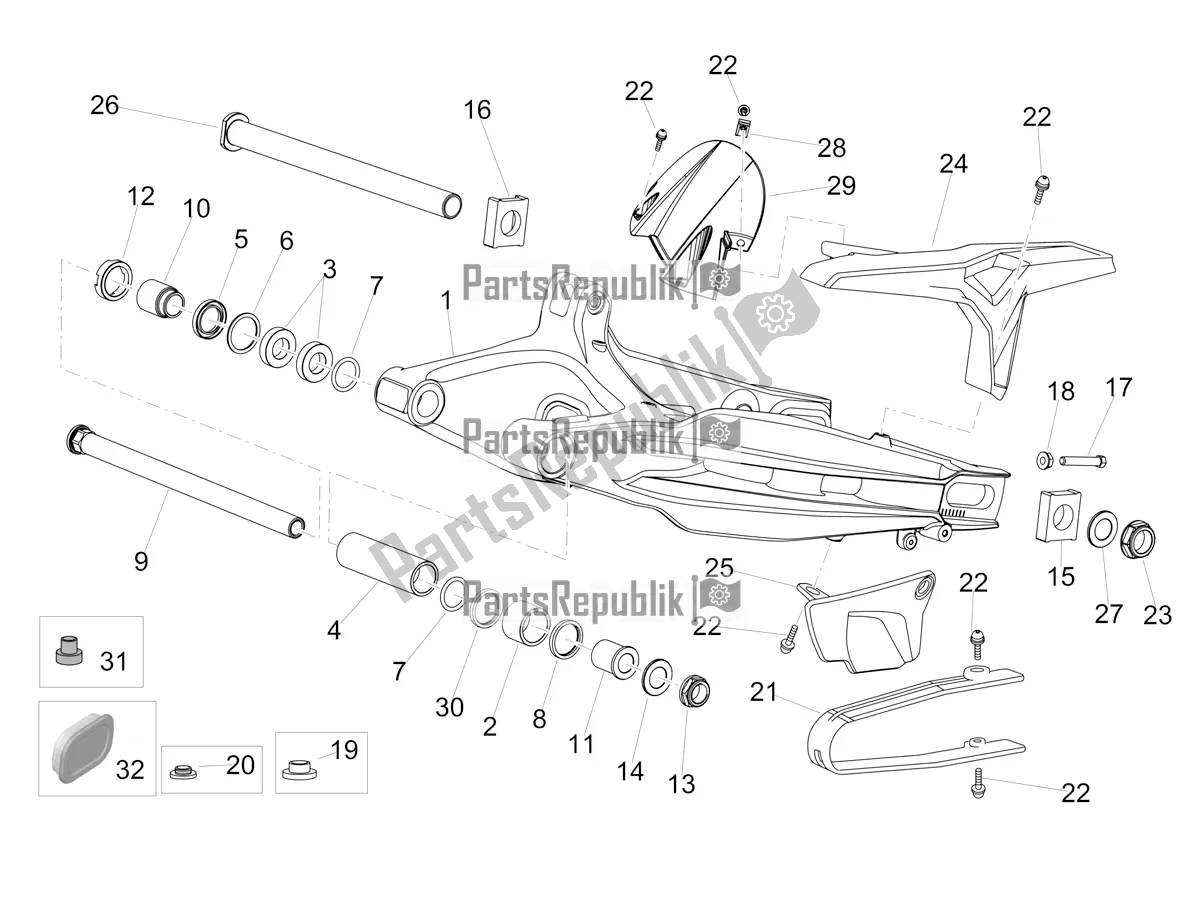 All parts for the Swing Arm of the Aprilia Dorsoduro 900 ABS USA 2018