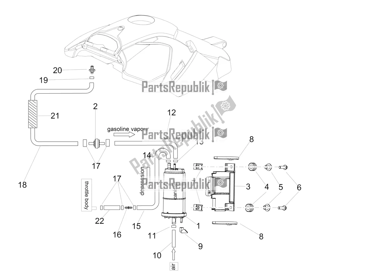 Alle onderdelen voor de Brandstofdampterugwinningssysteem van de Aprilia Dorsoduro 900 ABS USA 2019