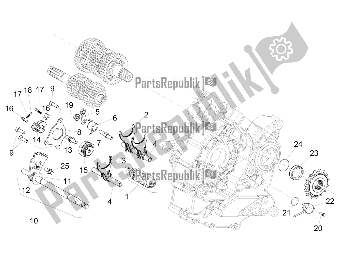 Alle onderdelen voor de Versnellingsbak / Keuzeschakelaar / Schakelnok van de Aprilia Dorsoduro 900 ABS USA 2019