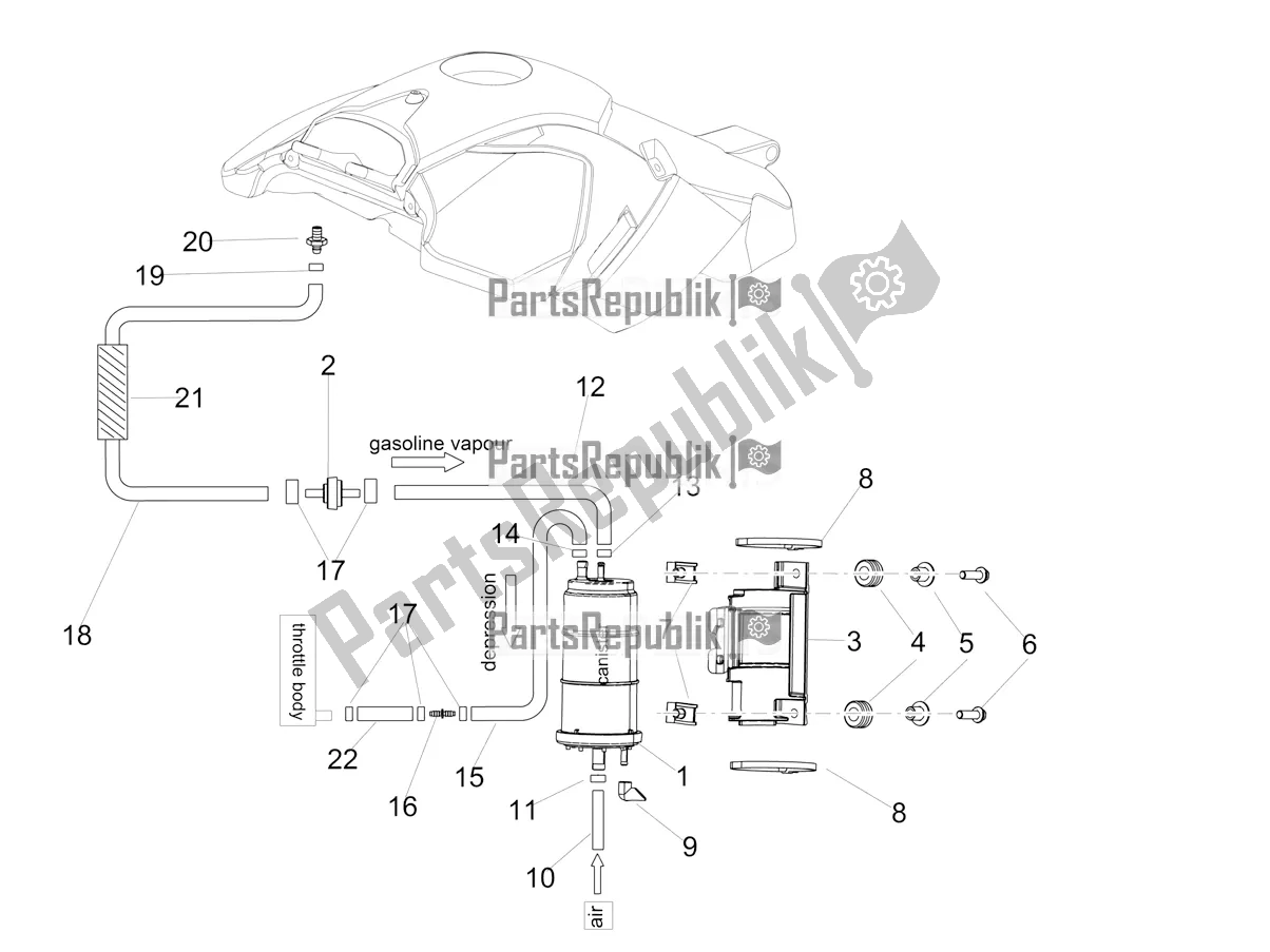 Alle Teile für das Kraftstoffdampfrückgewinnungssystem des Aprilia Dorsoduro 900 ABS USA 2020