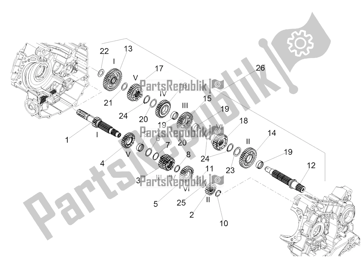 All parts for the Gear Box - Gear Assembly of the Aprilia Dorsoduro 900 ABS USA 2020