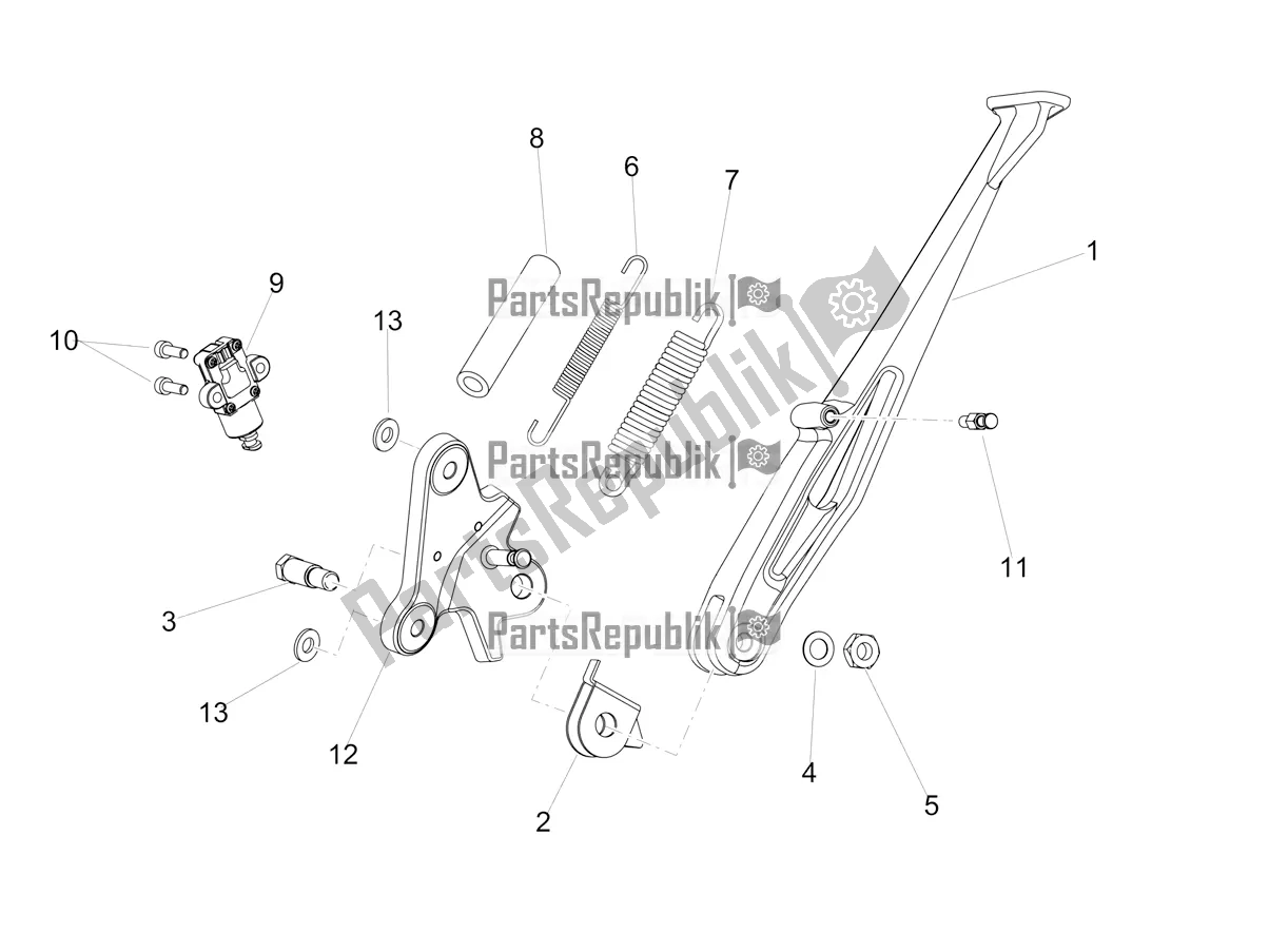 All parts for the Central Stand of the Aprilia Dorsoduro 900 ABS USA 2021