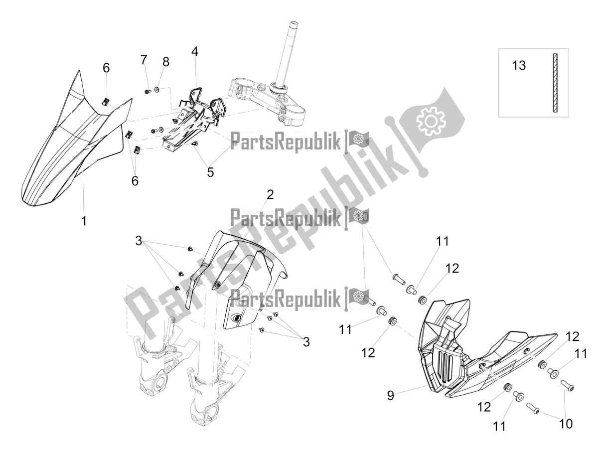 Alle onderdelen voor de Voorspatbordstijl van de Aprilia Dorsoduro 900 ABS USA 2021