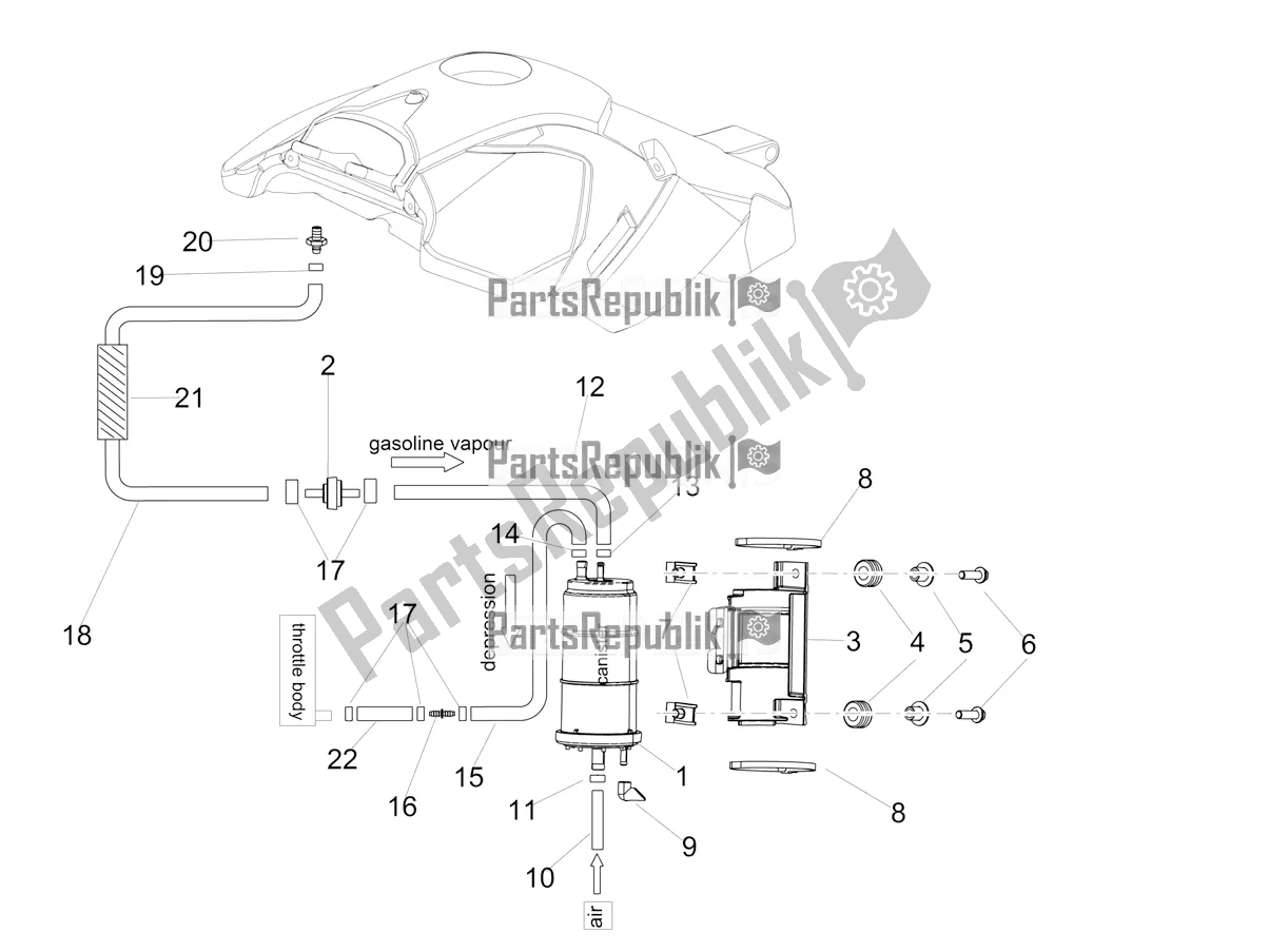 All parts for the Fuel Vapour Recover System of the Aprilia Dorsoduro 900 ABS USA 2021
