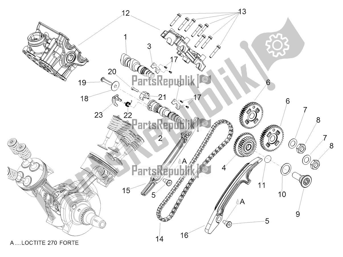 Alle onderdelen voor de Achterste Cilinder Timing Systeem van de Aprilia Dorsoduro 900 ABS USA 2021