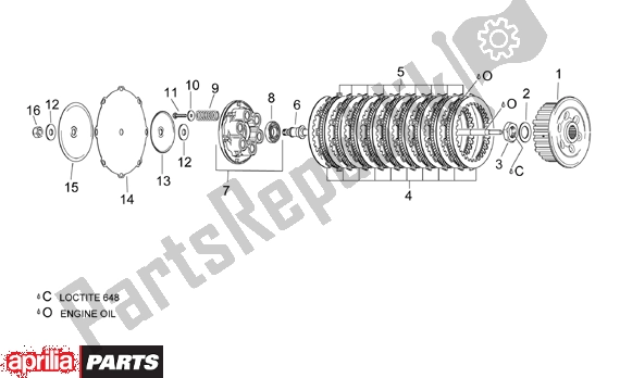 Alle onderdelen voor de Clutch I van de Aprilia ETV Capo Nord-rally 17 1000 2001 - 2003