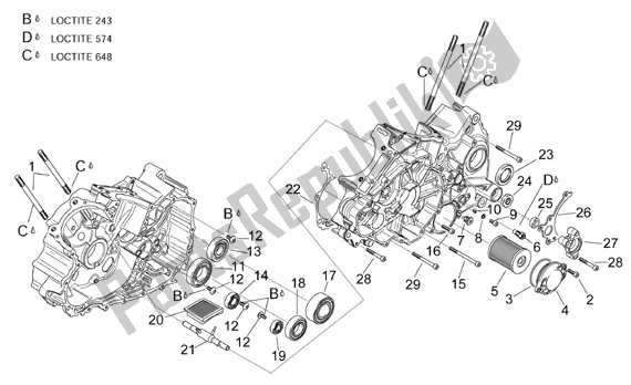 Tutte le parti per il Crankcases Ii del Aprilia ETV Capo Nord-rally 17 1000 2001 - 2003