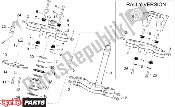 Tutte le parti per il Steering del Aprilia ETV Capo Nord-rally 17 1000 2001 - 2003