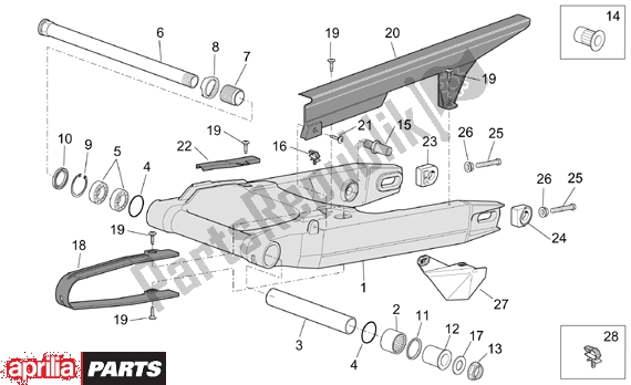 All parts for the Swing Arm of the Aprilia ETV Capo Nord-rally 17 1000 2001 - 2003