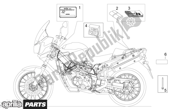 All parts for the Decal And Plate Set of the Aprilia ETV Capo Nord ABS 394 1000 2004 - 2005