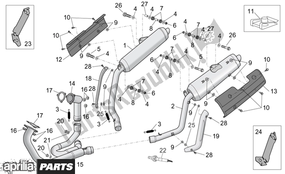 Todas as partes de Exhaust Pipe do Aprilia ETV Capo Nord ABS 394 1000 2004 - 2005