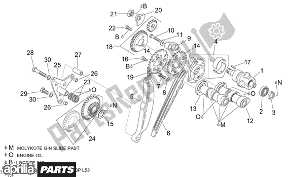 All parts for the Rear Cylinder Timing System of the Aprilia ETV Capo Nord ABS 394 1000 2004 - 2005