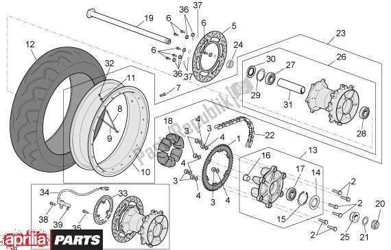 Todas as partes de Rear Wheel do Aprilia ETV Capo Nord ABS 394 1000 2004 - 2005